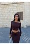 Coffee Boat Neck Skirt Suit - 2