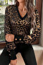 Leopard Elegance! New Season Women's Long Sleeve Button Detail V-Neck Leopard Patterned Blouse - 4