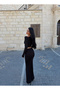 Black Boat Neck Skirt Suit - 2