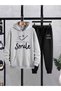 Unisex Gray Low Shoulder Oversize Hooded Casual Sweatshirt with Kangaroo Pocket