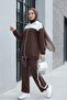 Zippered Front, Two-Strap Combed Cotton Suit with Elastic Sleeves and Skirt - Brown - 4