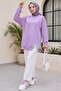 Round Neck Skirt with Bow Detail, Loose Combed Cotton Tunic -Lilac - 4