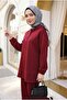 Hooded, Half-Buttoned, Elastic-Sleeved, Pocketed Pants Suit - Burgundy - 2