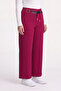 Women's Burgundy Seasonal High-Waisted Pants with Accessories and Stones, Adjustable Waist - 3