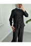 Single Pocket Ribbed Tensel Fabric Double Suit Set - Black