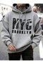 Unisex Gray Streetwear Oversize Hooded Casual Cotton Sweatshirt with Pockets