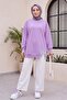 Round Neck Skirt with Bow Detail, Loose Combed Cotton Tunic -Lilac - 5