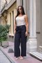 Women's Navy Blue Seasonal High-Waisted Pants with Accessories and Stones, Adjustable Waist - 2