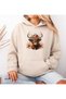 Unisex Beige Low Shoulder Oversize Hooded Casual Sweatshirt with Kangaroo Pocket
