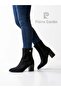 Zippered Block Heeled Black Suede Bootie - 4