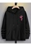 Unisex Black Off-Shoulder Oversize Hooded Casual Sweatshirt with Kangaroo Pocket