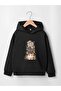 Unisex Black 3 Thread Threaded Oversize Hooded Sweatshirt Basic Comfortable Cut