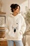 Unisex Beige Low Shoulder Oversize Hooded Casual Sweatshirt with Kangaroo Pocket
