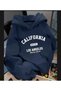 Modexa Unisex Hoody Navy Blue Oversize Hooded Sweatshirt with Kangaroo Pocket 3 Threaded Drawstrings Hoodie
