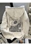 Unisex Gray Low Shoulder Oversize Hooded Casual Sweatshirt with Kangaroo Pocket