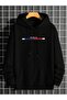 Unisex Black Relaxed Fit Hooded Kangaroo Pocket Thick Sweatshirt