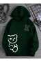 Unisex Green Low Shoulder Oversize Hooded Casual Sweatshirt with Kangaroo Pocket