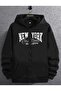 Unisex Black Streetwear Oversize Hooded Casual Cotton Sweatshirt with Pockets