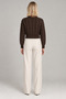 Women's Crew Neck Hair Knit Crop Sweater Brown - 2