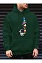 Unisex Green 3 Thread Threaded Oversize Hooded Sweatshirt Basic Comfortable Cut