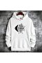 Unisex White 3 Thread Raster Oversize Hooded Sweatshirt Basic Comfortable Cut