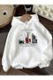 Unisex White Relaxed Fit Hooded Kangaroo Pocket Thick Sweatshirt