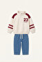 I0614A5Er98 Ecru Stand Collar Zippered Printed Sweatshirt Top Jean Trousers 2-Piece Set Men's - 4
