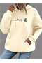 Unisex Beige Loose Cut Hooded Sweatshirt with Inner Pockets Warm Hoodie