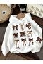 Unisex White 3 Thread Raster Oversize Hooded Sweatshirt Basic Comfortable Cut