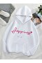 Unisex White Relaxed Fit Hooded Kangaroo Pocket Thick Sweatshirt