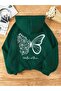 Unisex Green 3 Thread Threaded Oversize Hooded Sweatshirt Basic Comfortable Cut