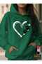 Unisex Green Streetwear Oversize Hooded Casual Cotton Sweatshirt with Pockets