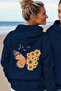 Unisex Navy Blue Low Shoulder Oversized Hooded Casual Sweatshirt with Kangaroo Pocket