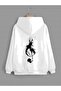Unisex White 3 Thread Raster Oversize Hooded Sweatshirt Basic Comfortable Cut