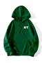 Unisex Green Low Shoulder Oversize Hooded Casual Sweatshirt with Kangaroo Pocket