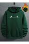 Unisex Green Relaxed Fit Hooded Kangaroo Pocket Thick Sweatshirt