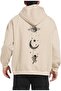 Unisex Beige Loose Cut Hooded Sweatshirt with Inner Pockets Warm Hoodie