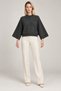 Women's Bat Sleeve Wide Cut Crop Knit Sweater Anthracite