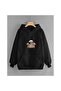 Unisex Black Oversize Hooded Sweatshirt with Kangaroo Pocket, 3 Thread Raster Hoodie