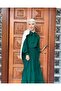 Belted and Embellished Collar Tie-Up Tesettür Straight Viscose Dress - 2
