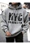Unisex Gray Streetwear Oversize Hooded Casual Cotton Sweatshirt with Pockets