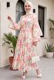 Hakim Collar Belted Patterned Polyviscon Dress -Pink - 4
