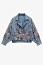 Blue Sequin Floral Embroidered Denim Jacket - 5