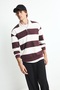 Boxy Fit Relaxed Fit Polo Collar Buttoned Striped Sweatshirt F0857Ax26Au - 3