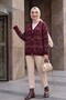 V-Neck Mixed Pattern Buttoned Knitwear Cardigan -Plum - 5