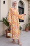 Hakim Collar Belted Patterned Polyviscon Dress -Orange - 3