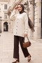 Buttoned Front V-Neck Casual Knitted Cardigan - Stone Color - 5