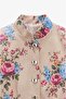 Dark Beige Rose Patterned Gold Buttoned Jacket - 3