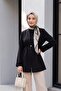 Elastic Waist, Folded Sleeves, Single Button Crepe Kimono - Black - 4