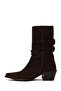 Women's Brown Thick Heeled Suede Leather Cowboy Boots Af170025Ds - 3